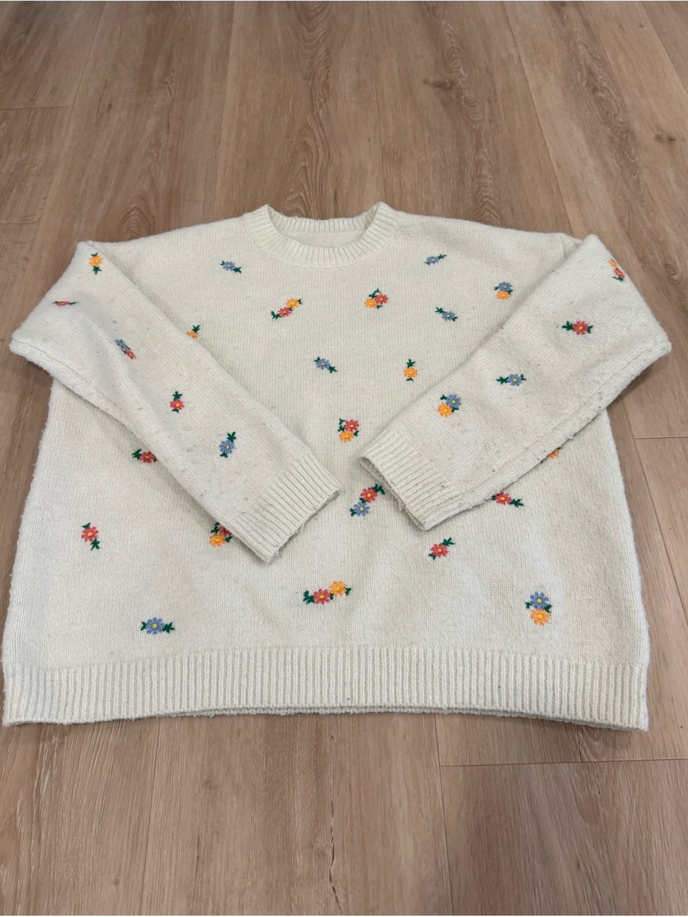 Cream Floral Embroidered Crewneck Sweater - Men